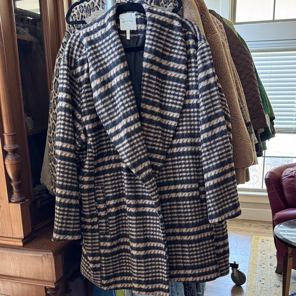 Avec Les Filles Black and Tan Checkered Teddy Jacket